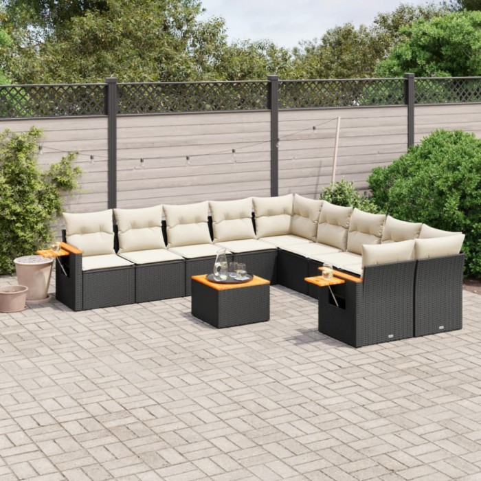 Gossi set canapele de gradina cu perne, 11 piese, negru, poliratan