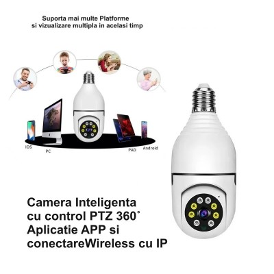 Camera de Supraveghere cu IP, PTZ 360˚si Wi-fi - E27 / V380 Pro foto