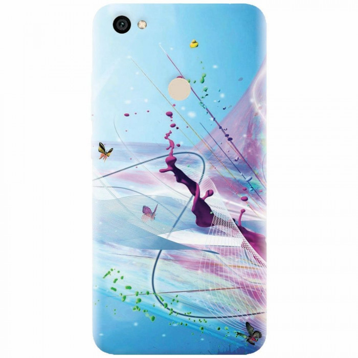 Husa silicon pentru Xiaomi Redmi Note 5A, Artistic Paint Splash Purple Butterflies