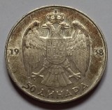 Serbia, 50 Dinari 1938, Ag.