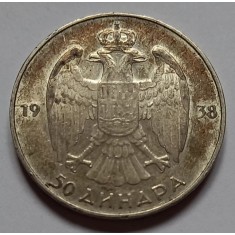 Serbia, 50 Dinari 1938, Ag.