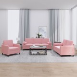 vidaXL Set canapea cu perne, 3 piese, roz, catifea