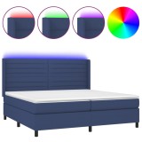 Cumpara ieftin Pat cu arcuri, saltea si LED, albastru, 200x200 cm, textil