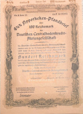 100 Reichsmark titlu de stat Germania 1937 foto