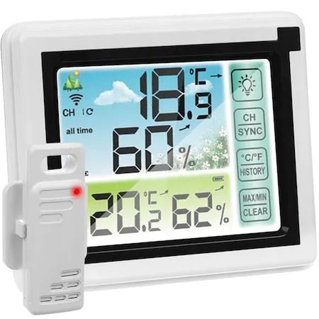 Statia meteo,touch-screen si emitator,masurare temperatura interioara si umiditate - Alb