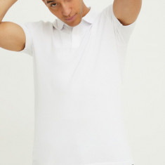 Hollister Co. tricou polo barbati, culoarea alb, neted