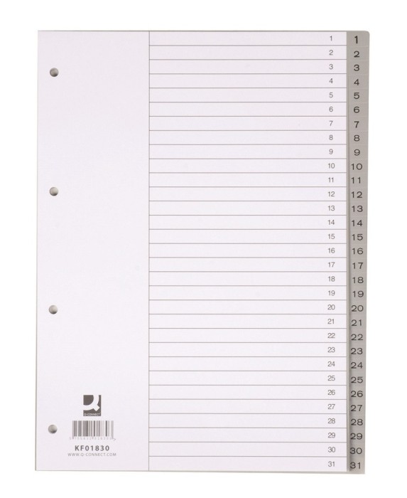 Index plastic Q-Connect A4 numerotat 1-31 120 microni gri