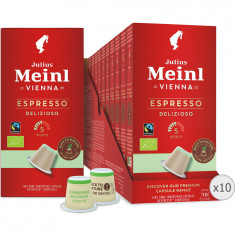 Set 10 x Cafea capsule Julius Meinl Espresso Delizioso BIO Fair Trade, compatibile Nespresso, 100% biodegradabile, 100 capsule, 560g
