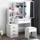 Masa toaleta machiaj alba cu oglinda LED HAWIRE, Taburet inclus, Sertare si etajere, Set complet modern, 130x40x80cm, Mobilier cosmetic pentru femei