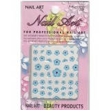 Sticker 3D albastru nail art - flori cu dungi, INGINAILS