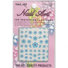 Sticker 3D albastru nail art - flori cu dungi