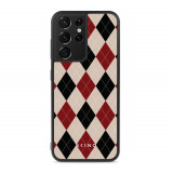 Husa Samsung Galaxy S21 Ultra - Skino Argyle Elegance, textura romburi, negru bej