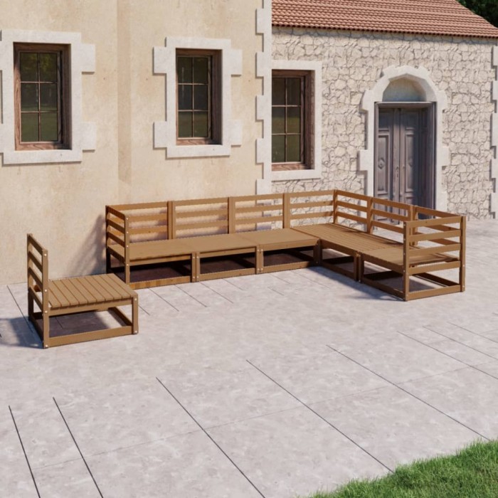 Gossi set mobilier de gradina, 7 piese, maro miere, lemn masiv de pin