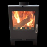 Soba moderna VERSO 3L, 5 kW, din oțel, cu geam mare termorezistent, negru