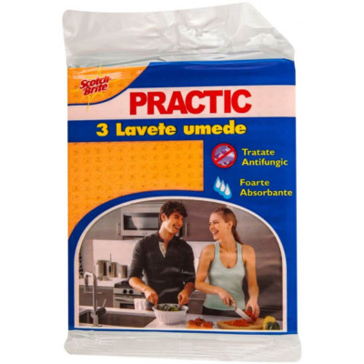 Lavete Umede SCOTCH BRITE Practic, 3 Buc/Set, Diverse Culori, 18x19.4 cm, Lavete pentru Curatenie, Lavete Menaj, Lavete pentru Bucatarie, Lavete Vase, foto