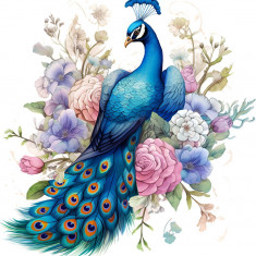 Sticker decorativ, Paun, Albastru, 62 cm, 1345STK-5