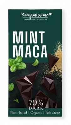 Ciocolata neagra 70% cu menta si maca, bio, 60g, Benjamissimo foto