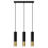 Lampă Suspendată Loopez Negru/Auriu Oțel 3 Becuri Tub Modern De Interior
