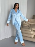 Set pijama dama din doua piese, cu nasturi &ndash; 2500253, Albastru