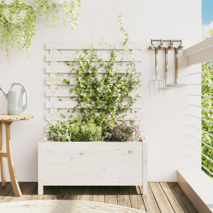 Jardiniera de gradina cu raft alb 79x39,5x114 cm lemn masiv pin GartenMobel Dekor