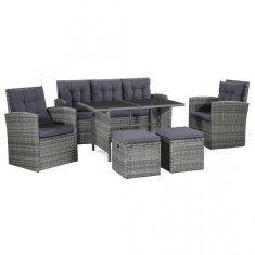 Set mobilier de gradina cu perne, 6 piese, gri, poliratan foto