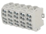 Bloc de distribuție 25mm2 5 piste 20 borne gri