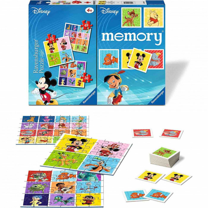 Puzzle + Joc Memory Personaje Disney, 25/36/49 Piese