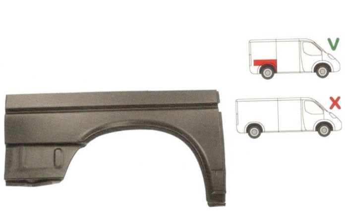 Aripa spate Vw Transporter (T4)/Caravelle/Multivan, 07.1990-03.2003, Dreapta, Spate, Lungime 1165, Inaltime 610 Mm, pentru modelul Scurt,