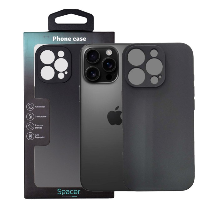 Husa Iphone 16 Pro Spacer, grosime 1.5mm, material flexibil TPU, negru &quot;SPPC-AP-IP16P-TPU&quot;