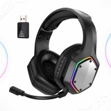Casti On Ear SCE E1000 WT, Tehnologie AI, Wireless 2, 4 GHz, RGB Light, Sunet Surround 7.1, Microfon ENC