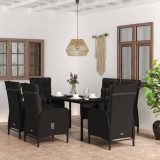 VidaXL Set de masă pentru grădină, 7 piese, cu perne, negru