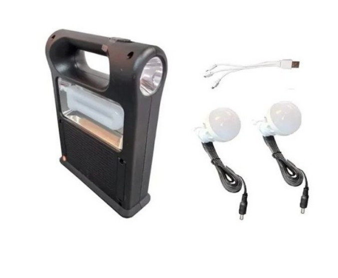 Соларен къмпинг комплект CCLamp CL-12, с фенерче, 2 крушки, 30W, функция за зареждане на телефона