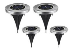 Set 4 lămpi solare, pentru grădină, 8 LED-uri, cu suport, negru