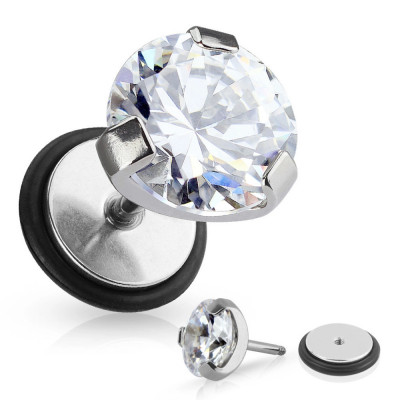 Piercing pentru urechi fals din oțel inoxidabil - zircon rotund transparent, bandă de cauciuc - Diametru: 10 mm foto