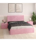 Pat Tapitat Filip Roz + Saltea Lux Ortopedica + Noptiere Tapitate 140x200cm