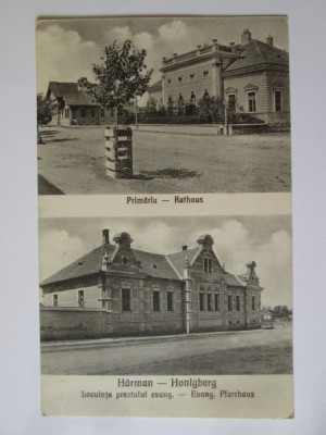 Rara! Harman(Brasov):Primaria si resedinta evanghelica,carte pos.necirc.anii 20 foto