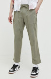 Abercrombie &amp; Fitch pantaloni din amestec de in culoarea verde, drept