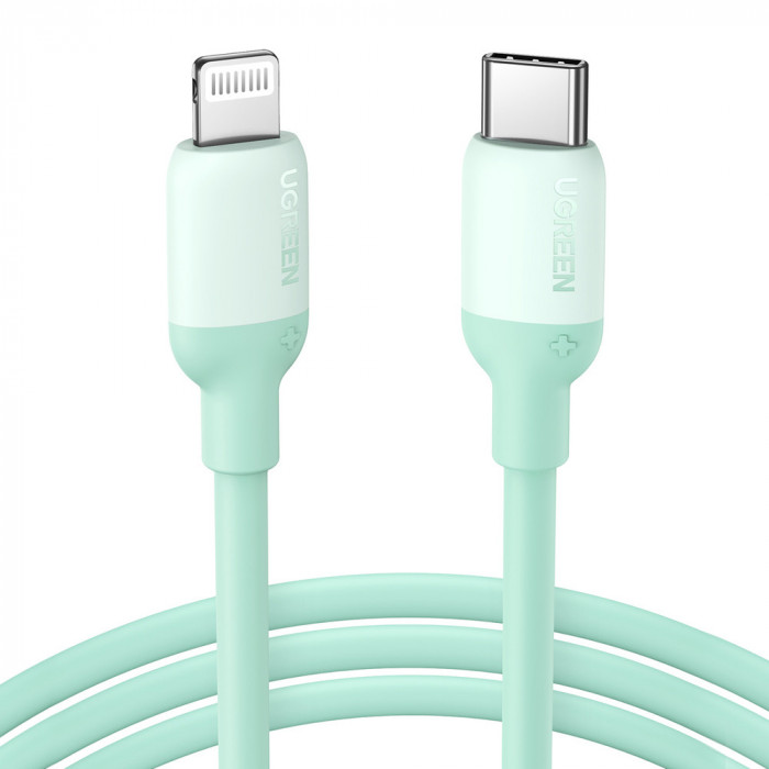 Cablu De &icirc;ncărcare Rapidă Ugreen USB Tip C - Lightning (certificat MFI) Putere De Livrare 20W 1m Verde (US387 20308) 6957303823086