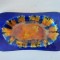 Tăviță decorativă din cupru emailat &ndash; 25&times;14 cm, decor abstract &icirc;n nuanțe de albastru, portocaliu și galben