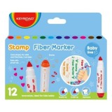 Carioci colorate Keyroad Baby line KR972350, 2 capete, 12 culori, varf si stampila, blister carton