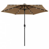 Umbrelă de soare cu LED și st&acirc;lp aluminiu, gri taupe, 270 cm, vidaXL