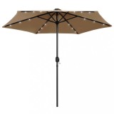 vidaXL Umbrelă de soare cu LED-uri, st&acirc;lp din aluminiu, taupe, 270 cm 47355