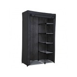 Dulap textil GN cu 2 fermoare, pentru depozitare haine, 5 polite, cu suport umerase, portabil, negru