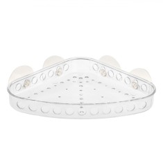 Raft Baie Acrilic, Suport Colț, Transparent, Ventuze Fixare, Dimensiuni 22.6x17x2.9cm