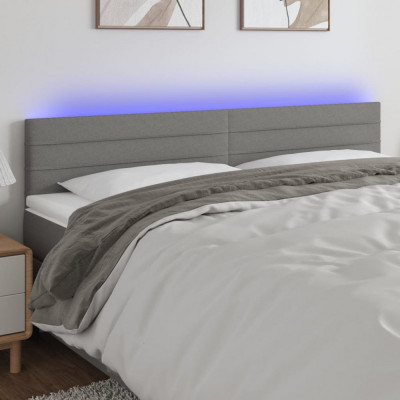 vidaXL Tăblie de pat cu LED, gri &amp;icirc;nchis, 200x5x78/88 cm, textil foto