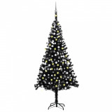 Set brad Crăciun artificial cu LED-uri&amp;globuri negru 240 cm PVC