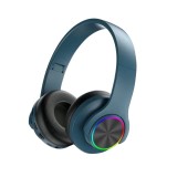Casti fara fir, conexiune Bluetooth, cu lumini multicolore, pliabile, universale pentru telefoane mobile, albastru