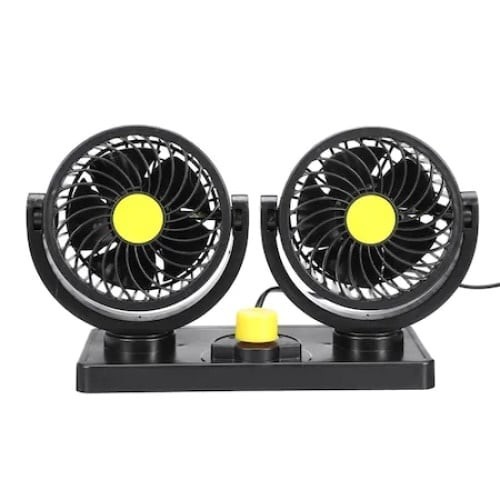 Ventilator auto dublu, cu 2 trepte de viteza, putere 10W, rotire 360&deg;, lungime cablu 2 m, negru