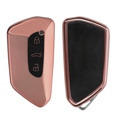 Husa Cheie Auto pentru VW - 3 Butoane, Silicon, Rose Gold, 53868.05 foto