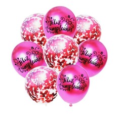 Set 8 baloane cu confetti, culoare Roz, 30 cm si Rola rafie color, 10 m, Ropet